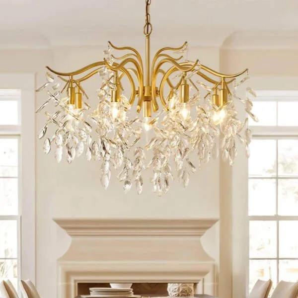 Beaded crystal chandelier side profile showing layered beads