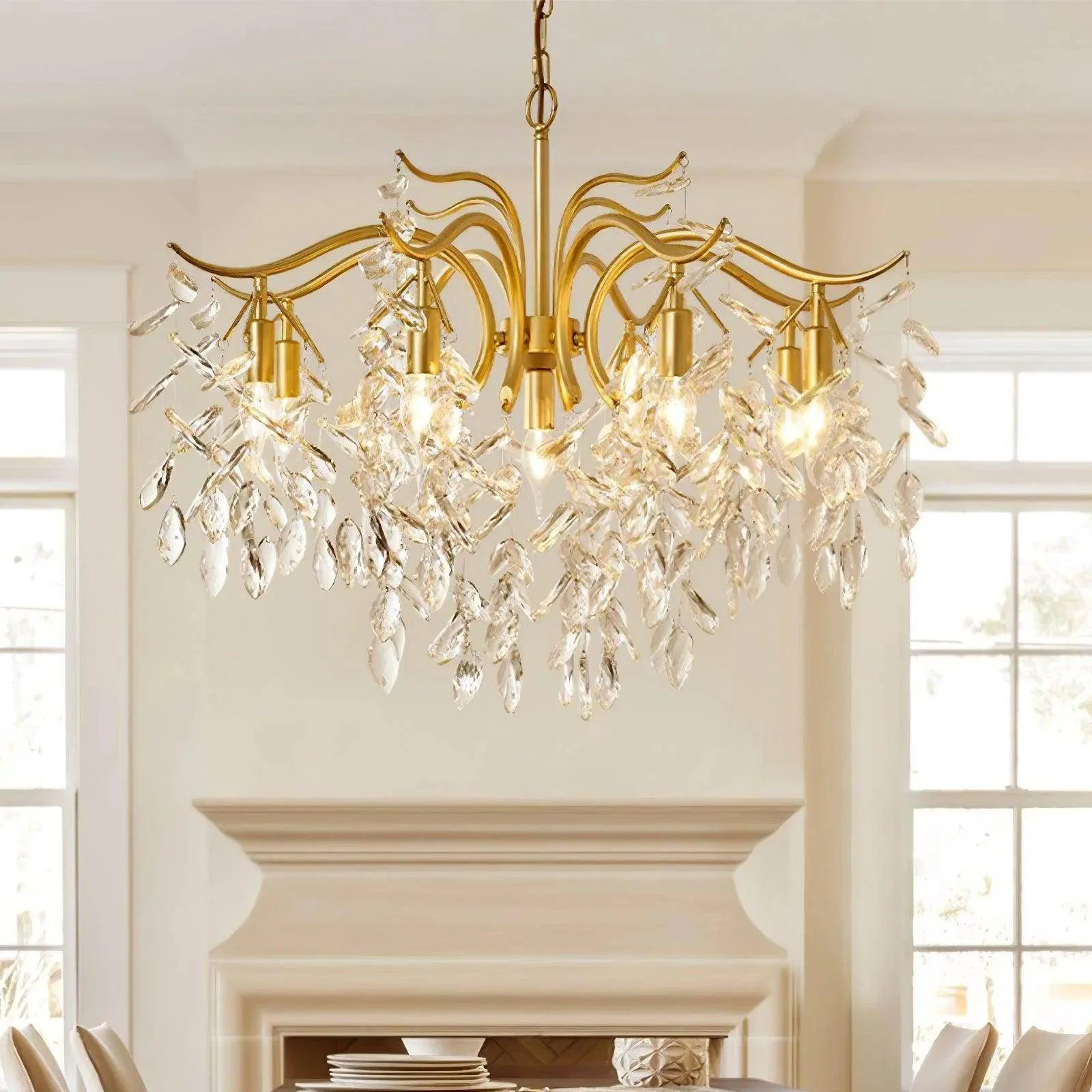 Crystal Beaded Chandelier – Stainless Steel Frame 5 Beaded crystal chandelier side profile showing layered beads