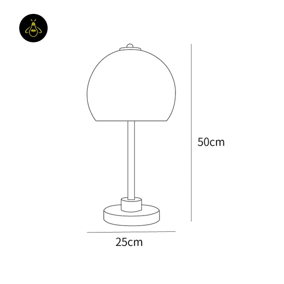 Retro Mushroom Table Lamp – Chrome Base & Amber Glass Dome, 50 cm 3 Retro mushroom table lamp dimension drawing showing 50 cm height and 25 cm base width