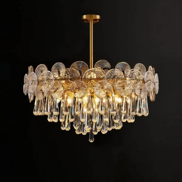 Gold crystal mushroom chandelier, front view – Jagmag Lights