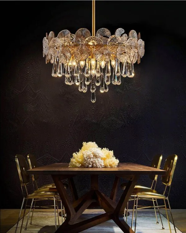 Close-up of crystals on a mushroom chandelier – Jagmag Lights