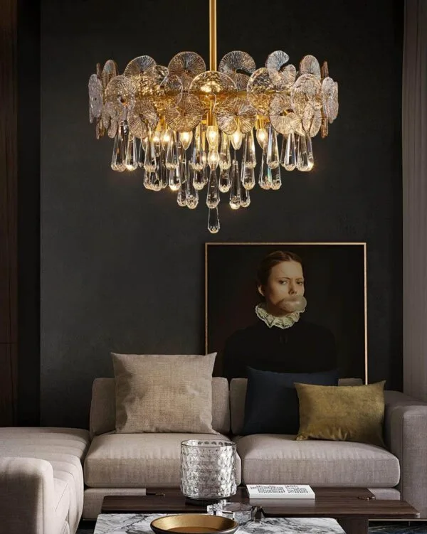 Gold-ring crystal mushroom chandelier frame detail – Jagmag Lights