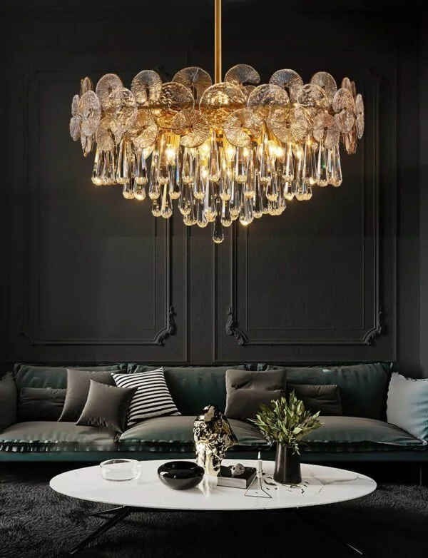 Crystal mushroom chandelier, full hanging view – Jagmag Lights