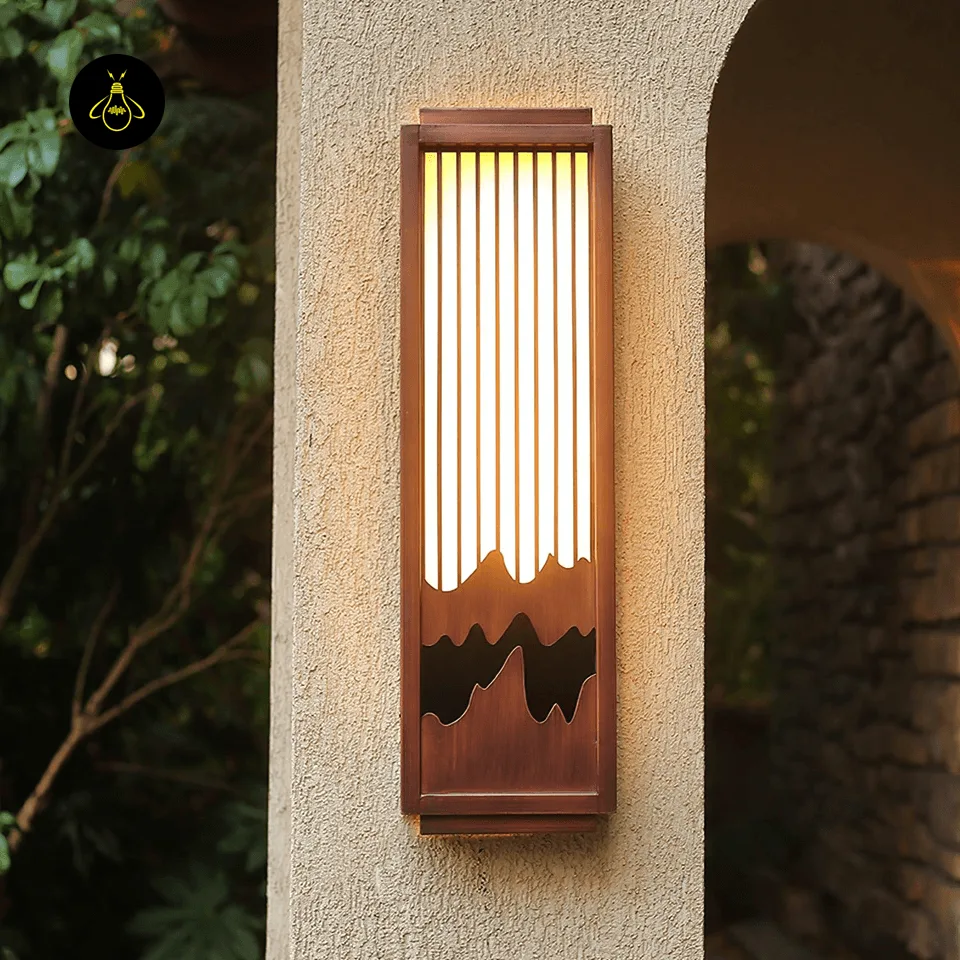 Garden Wall Lights - Premium 75 cm Alabaster Outdoor Sconce 9 Durable IP65 garden wall light with weatherproof brown metal frame for outdoor walls