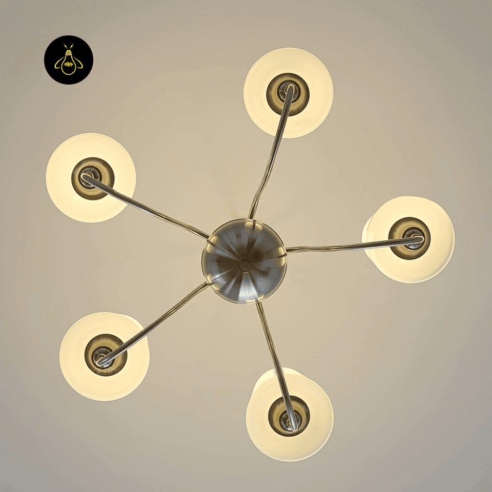 White Fabric Chandelier – 5-Light Shabby Chic Pendant, 60 cm 6 E27 light source inside a white fabric chandelier shade