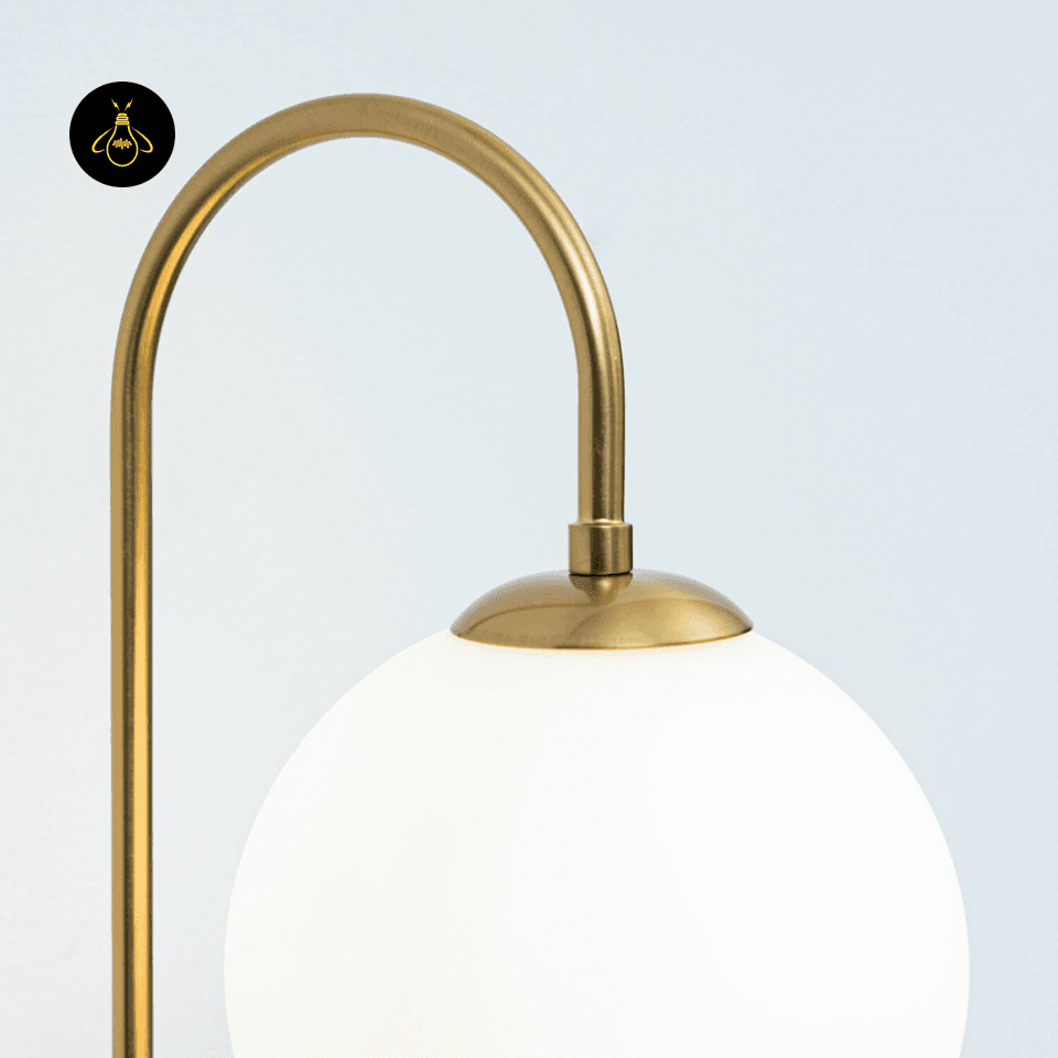 Gold Wall Light for Living Room – Oriol 48 cm Globe Sconce 5 Gold wall light close-up showing the G9 fitting and white frosted glass globe