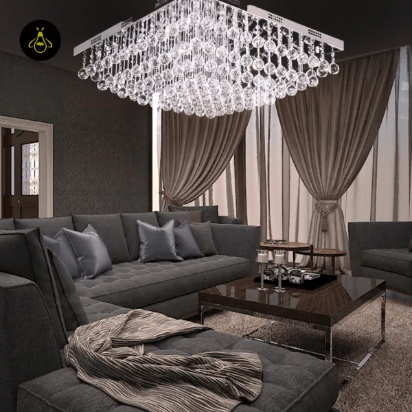 Raindrop design of a K9 crystal flush-mount chandelier