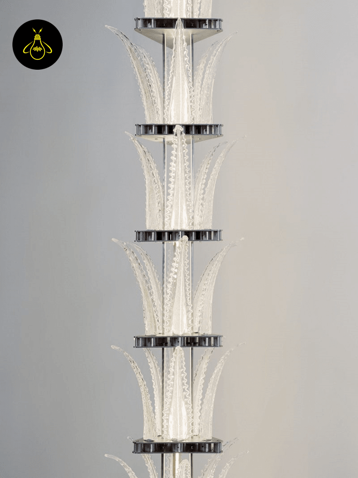 Modern dimmable chandelier illustrating smart lighting control potential