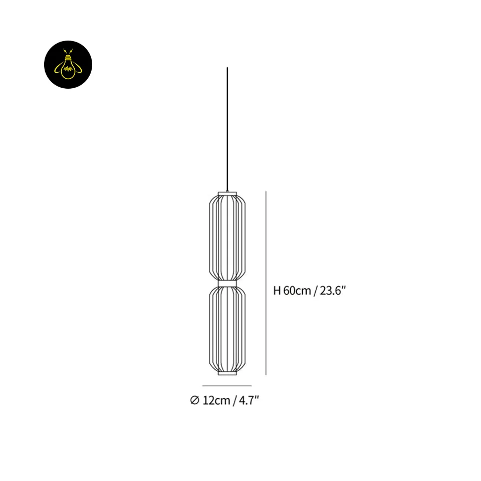 Linear Glass Pendant Light – Ribbed Gold Cylinder, 3 Sizes (31–94 cm) 5 Linear glass pendant light dimensions drawing – 12 cm diameter and 60 cm height