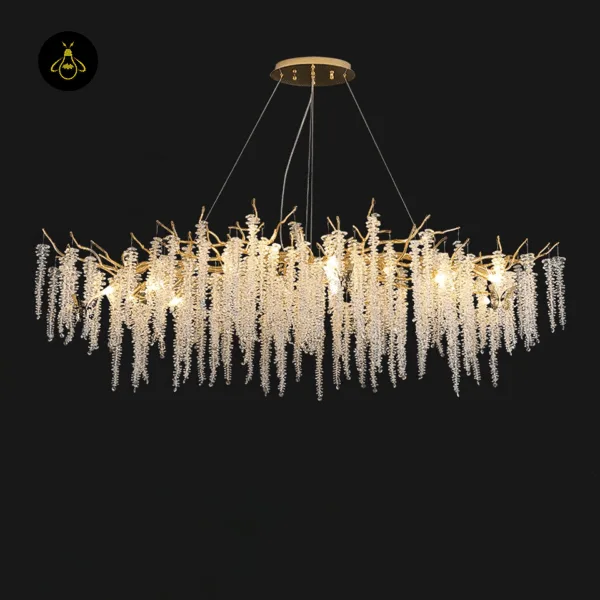 Gold branch frame of the wisteria crystal chandelier with hanging crystal strands
