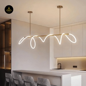 Gold and black finish detail of the linear LED chandelier