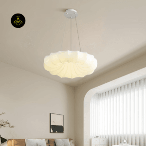 Handcrafted fabric pendant light for living room – white cloud shade by Jagmag Lights