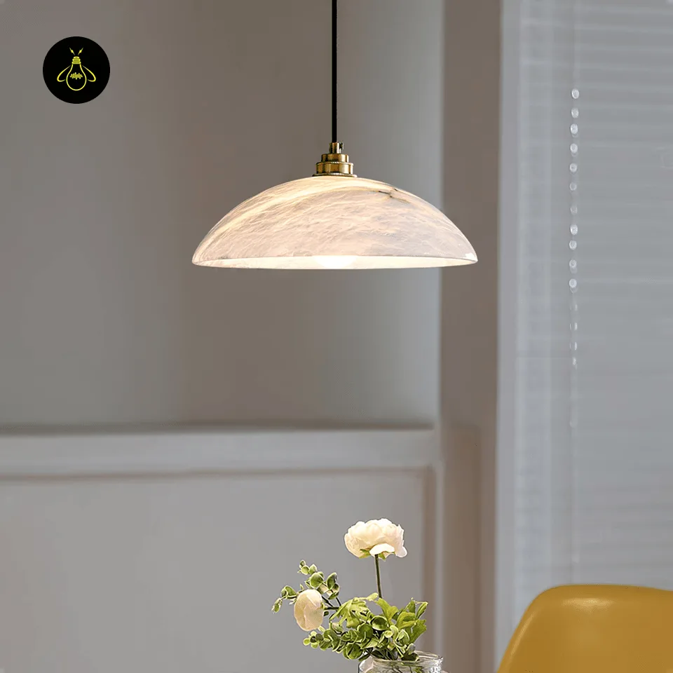 Alabaster Hanging Light – 30 cm Handcrafted Dome Pendant 5 Alabaster pendant light E26/E27 brass lamp holder detail