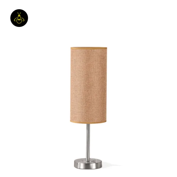 Fabric table lamp with cylindrical linen shade shown in multiple colour options