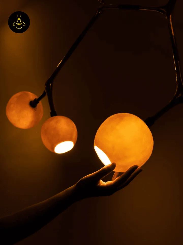 Cluster Chandelier – 15-Light Glass Globe Bronze Branch Design, 140 cm 5 Hand-finished opal glass globe glowing warm on the cluster chandelier