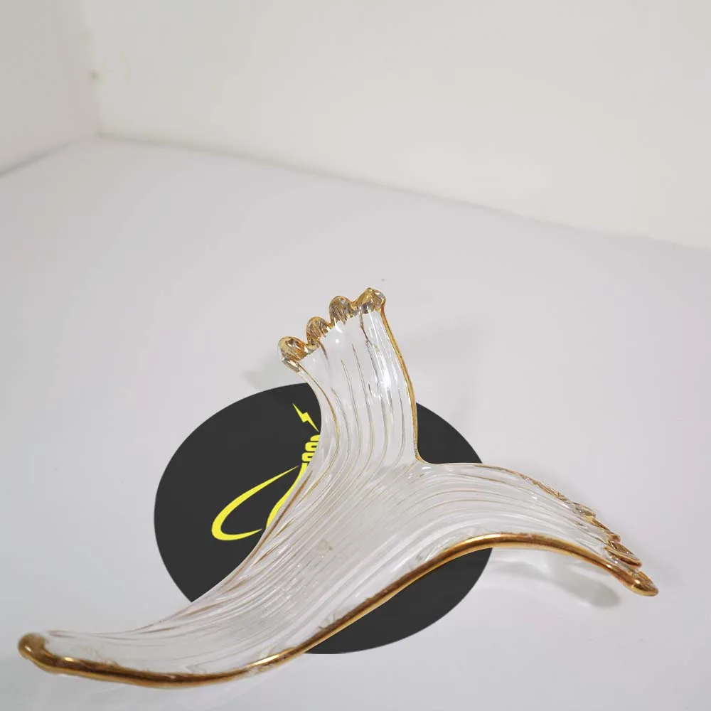 Wave Glass Leaf Chandelier Component – Clear Borosilicate 125mm 3 Clear borosilicate wave drift glass leaf, front view
