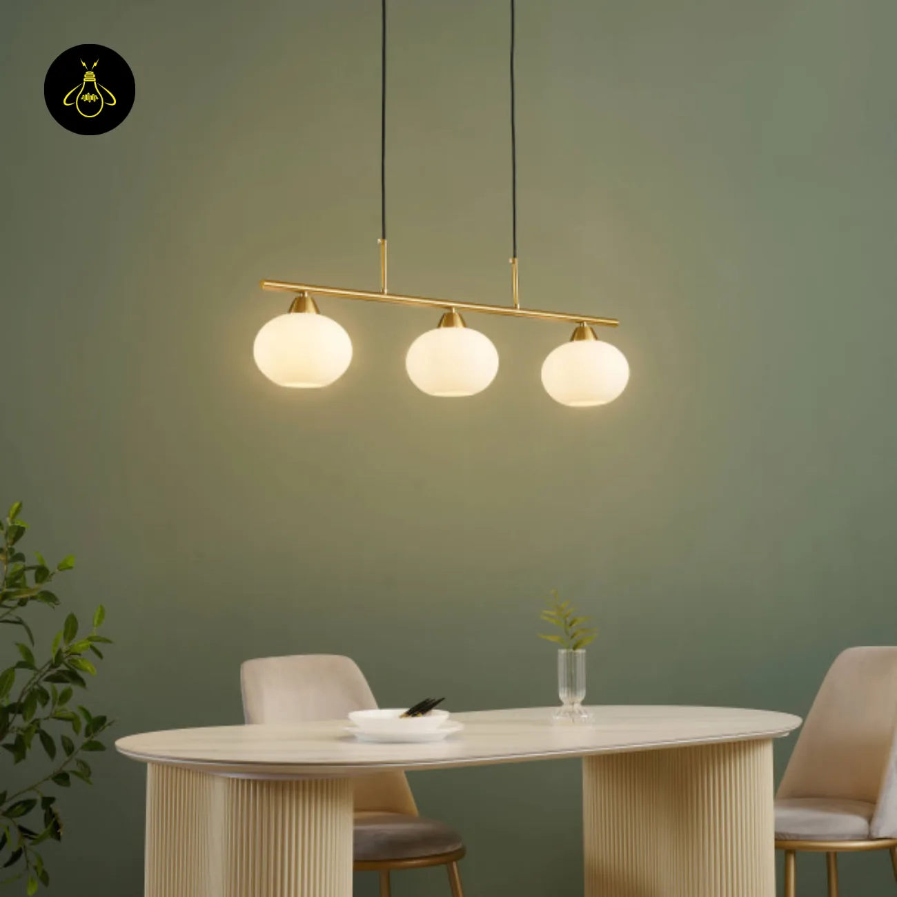 Triple White Opal Glass Chandelier – 3-Light Bar | Jagmag Lights 4 Alcyone triple white glass chandelier – product studio shot | Jagmag Lights