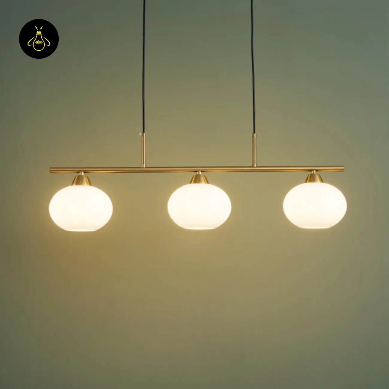 Triple White Opal Glass Chandelier – 3-Light Bar | Jagmag Lights 2 Triple white glass chandelier hanging set – three opal globe shades on steel frame | Jagmag Lights