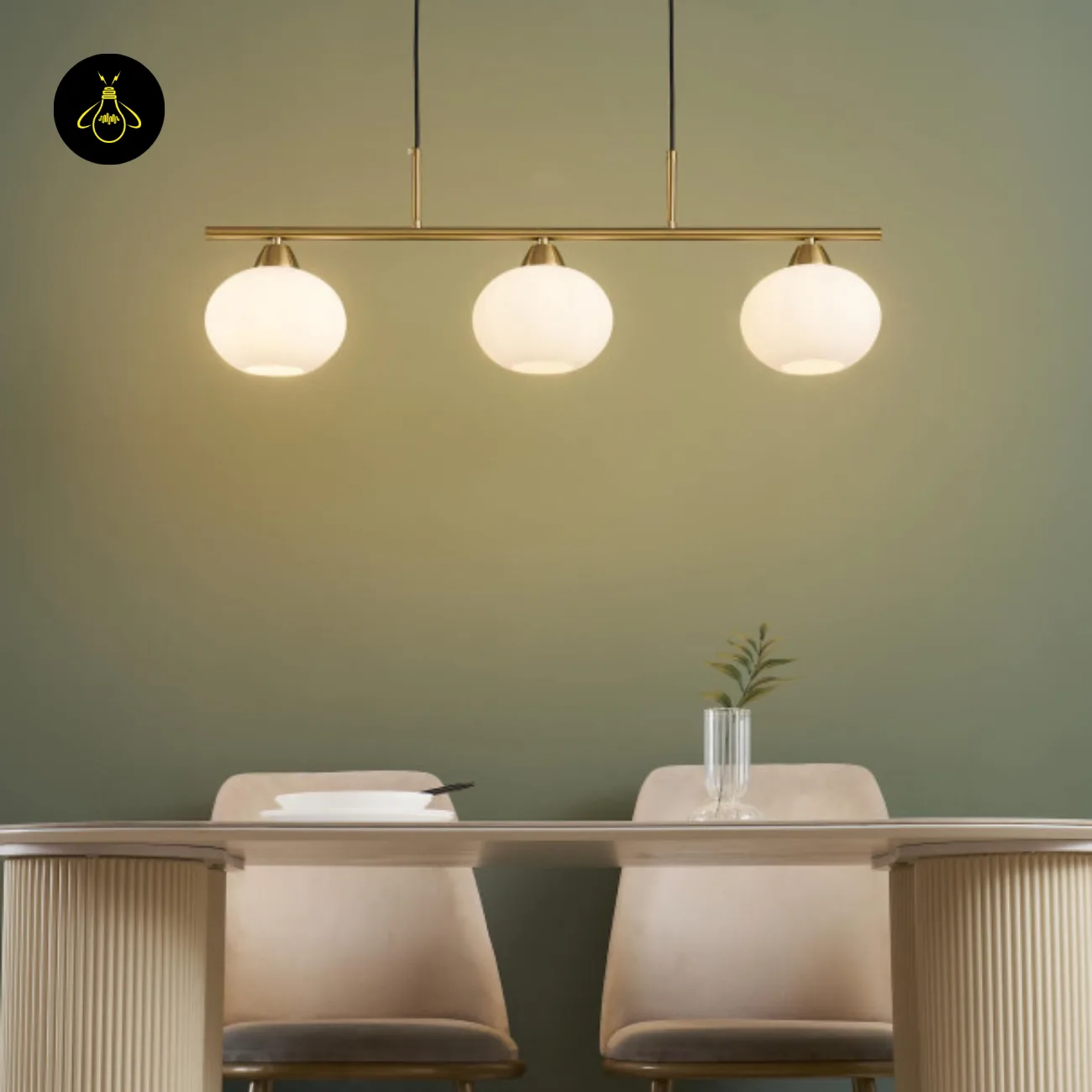Triple White Opal Glass Chandelier – 3-Light Bar | Jagmag Lights 11 Triple white glass chandelier warm ambient dining scene – view 5 | Jagmag Lights