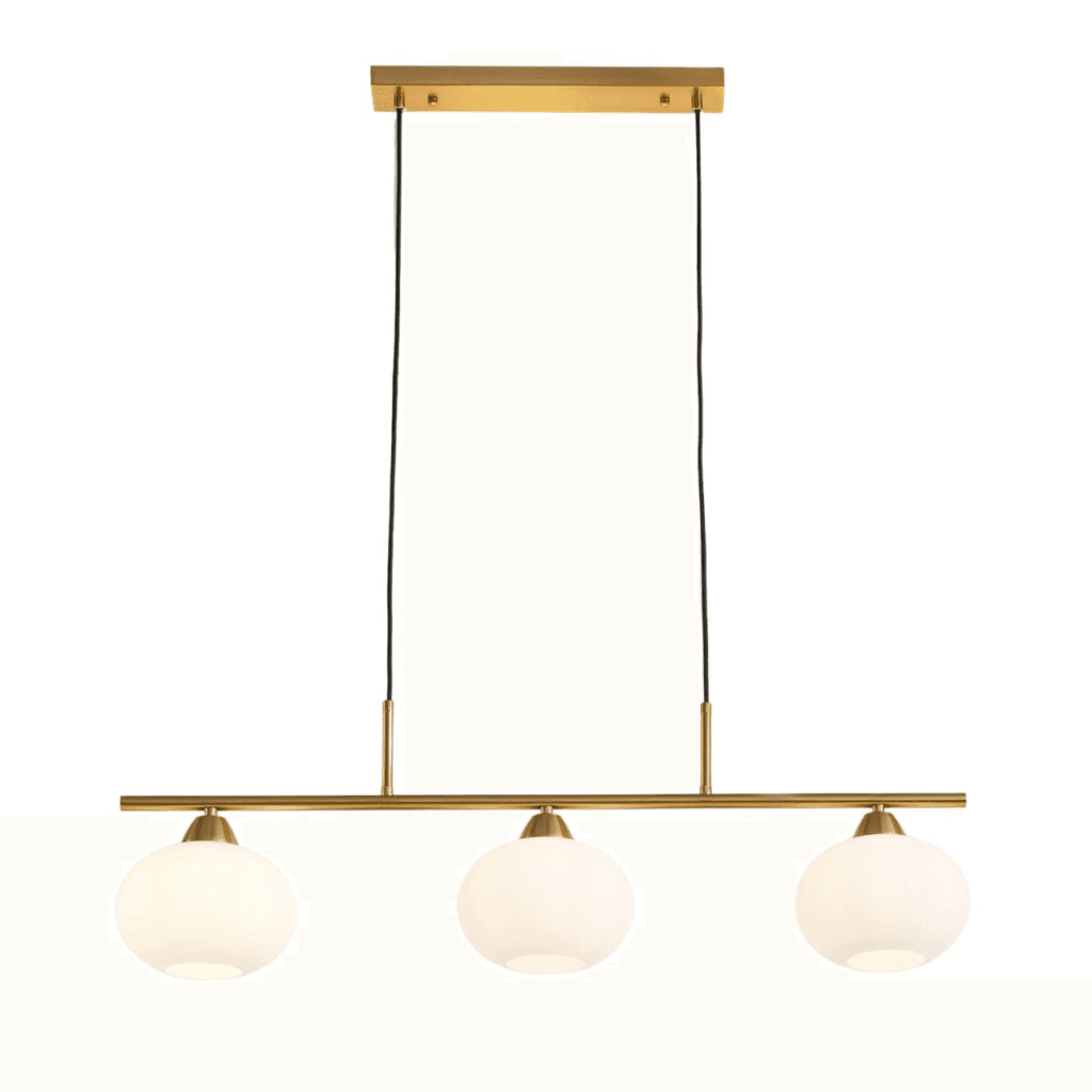 Triple white glass pendant light – top-down view showing three opal shades | Jagmag Lights