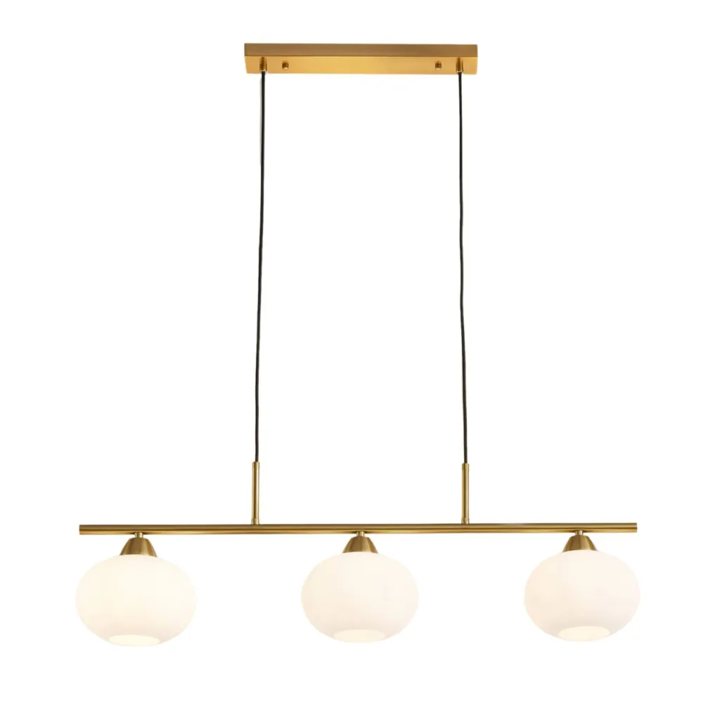 Triple white glass chandelier – top-down view showing three opal shades | Jagmag Lights