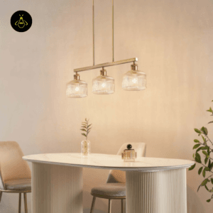 3-light pendant over a dining table, side view