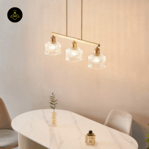 3-light ribbed glass pendant over a dining table