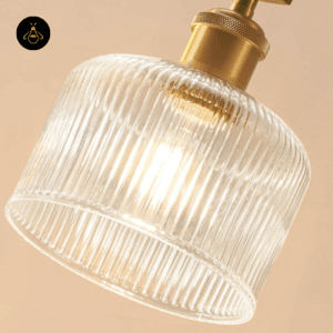 Close detail of ribbed glass pendant shade