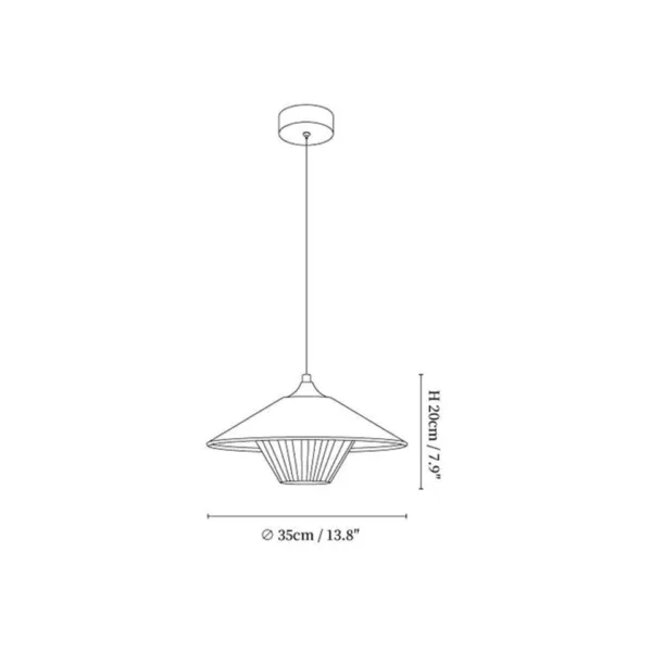 Dimension drawing of the conical kitchen island pendant light: 35 cm diameter, 20 cm high