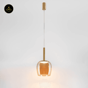 Complete amber glass bell pendant hanging assembly with cord