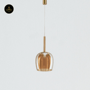 Amber glass bell pendant light full hanging view