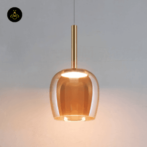 Amber glass bell pendant light front view