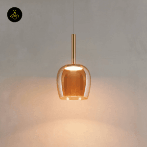 Amber glass bell pendant light hanging front view