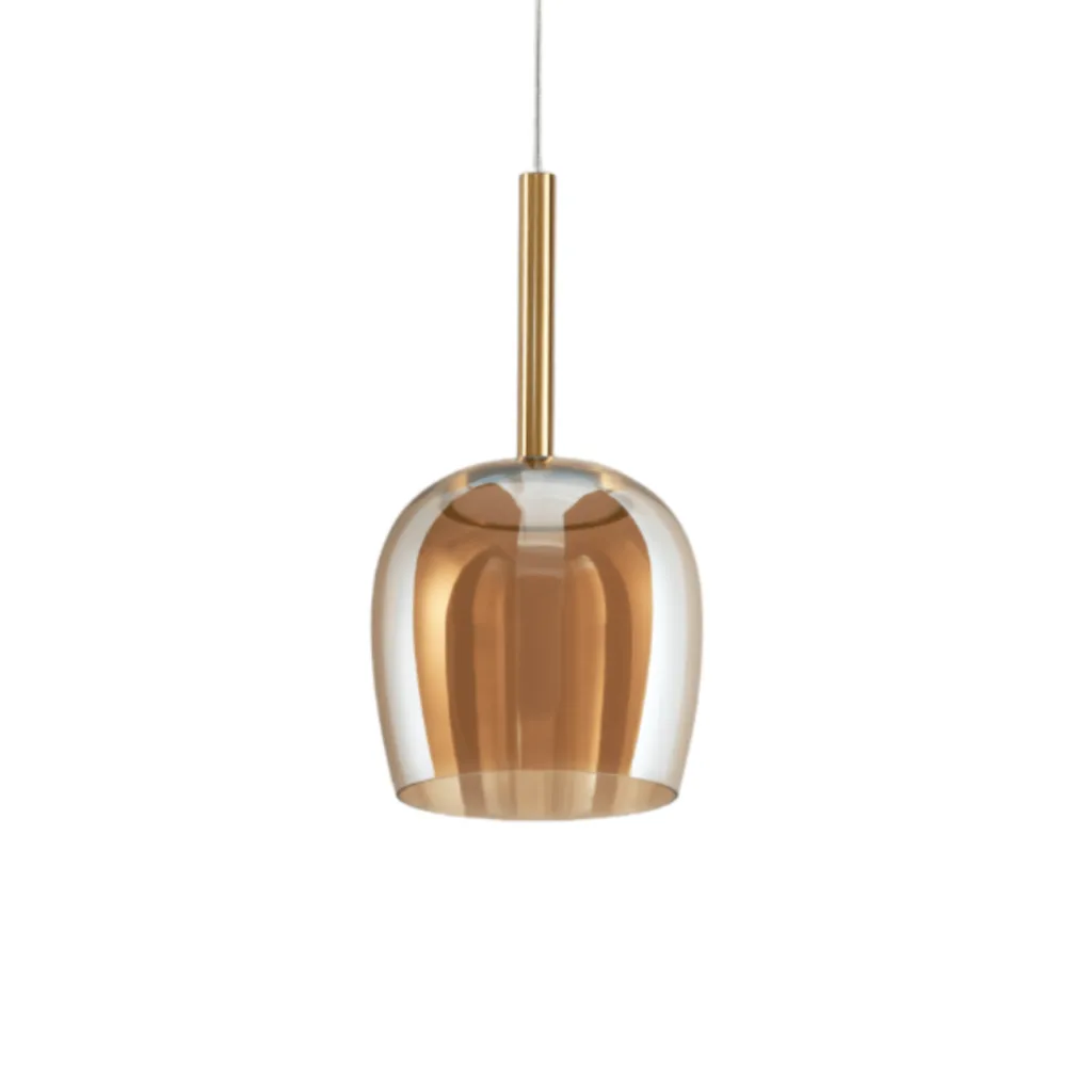 Amber glass bell pendant light hanging, simple view