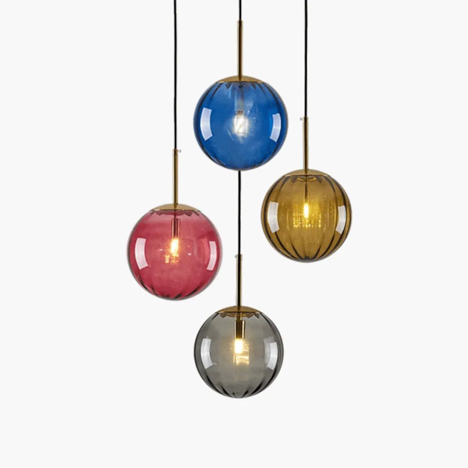 Color variety of Hailie colored glass ball pendant light — Brown, Pink, Gold, Blue, Black by Jagmag Lights