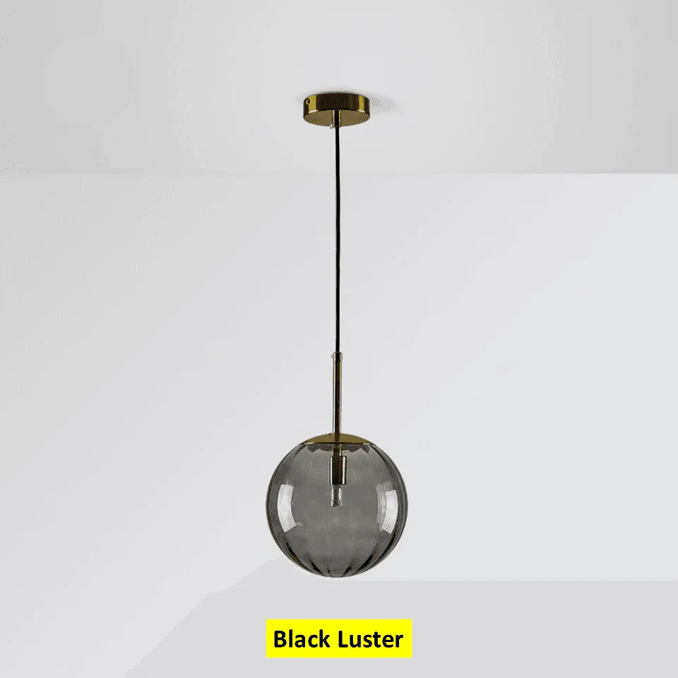 Globe Hanging Light – Ribbed Coloured Glass Ball, 5 Colours 13 Smoked globe hanging light switched off, ribbed smoked borosilicate glass on a black cord