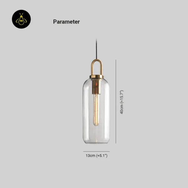 Glass pendant light dimension drawing: 13 cm wide and 40 cm tall