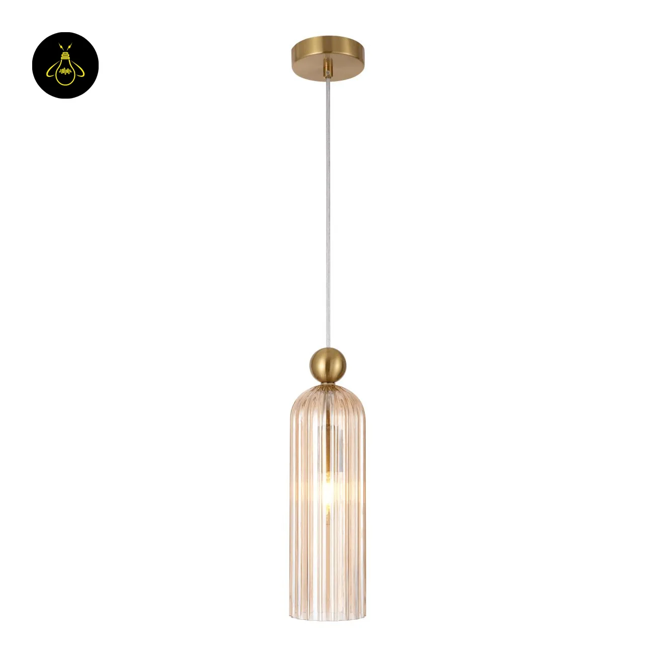 Amber Fluted Glass Pendant Light – Gold | Leonora 1 Leonora amber fluted glass pendant light – gold-plated finish detail view