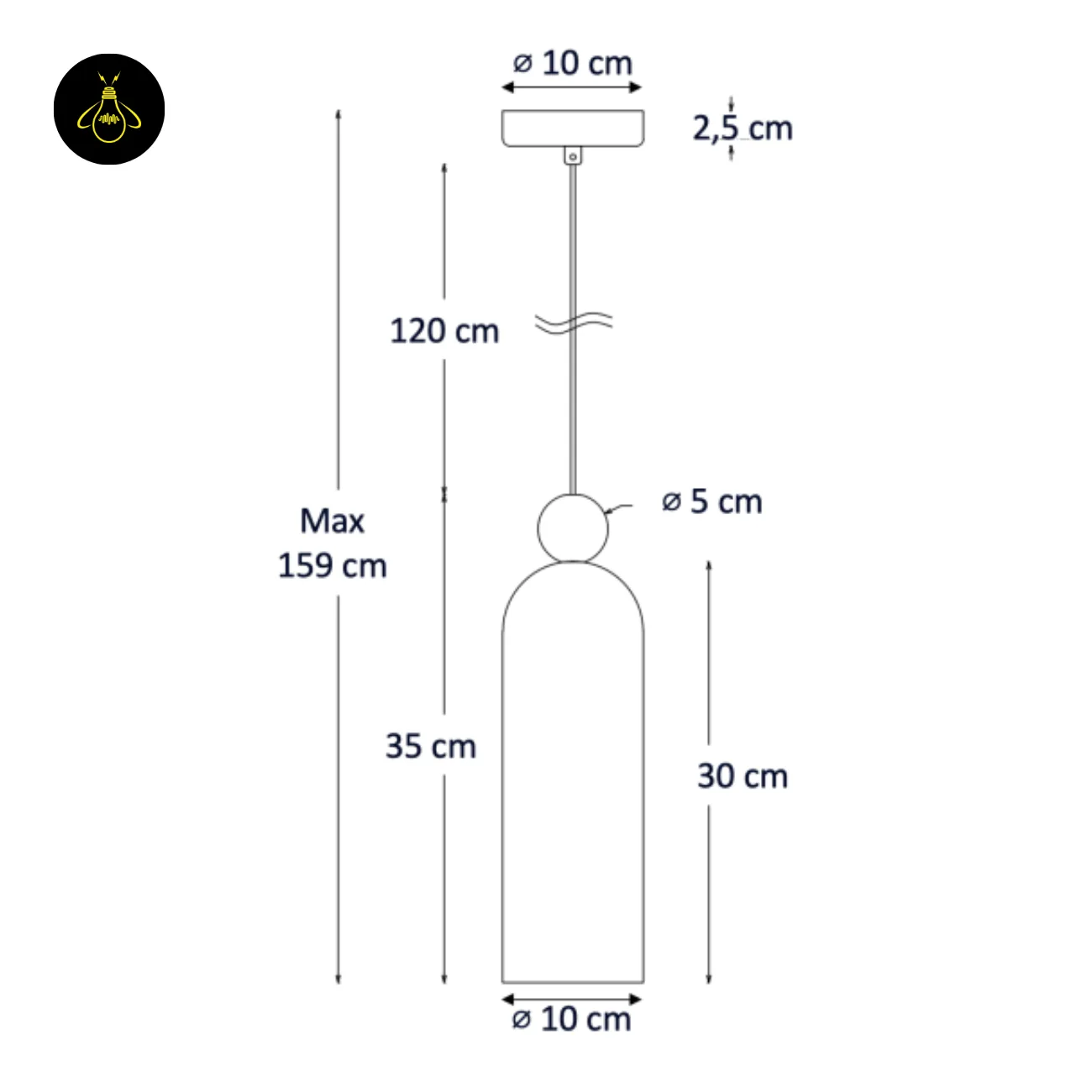 Amber Fluted Glass Pendant Light – Gold | Leonora 10 Leonora amber fluted glass pendant light – technical dimension drawing
