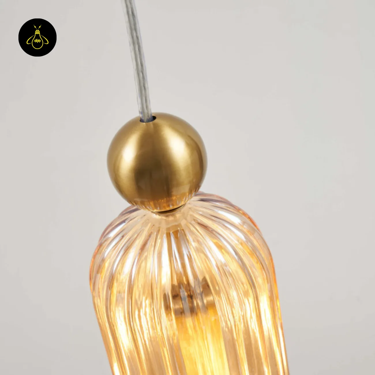 Amber Fluted Glass Pendant Light – Gold | Leonora 5 Amber fluted glass pendant light for dining room – Leonora full front view