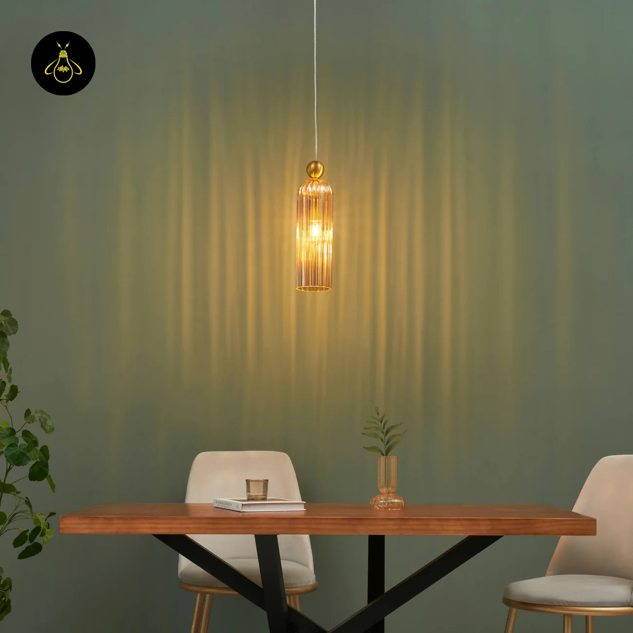 Amber Fluted Glass Pendant Light – Gold | Leonora 7 Leonora pendant light – top canopy with gold-plated SS304 suspension