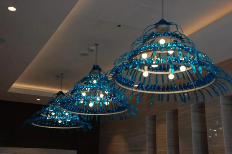 Hyatt Regency hotel project view with custom lobby chandeliers