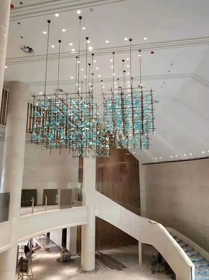 Large suspended sculptural ceiling lights installed at The Grand Aura Hotel Jammu