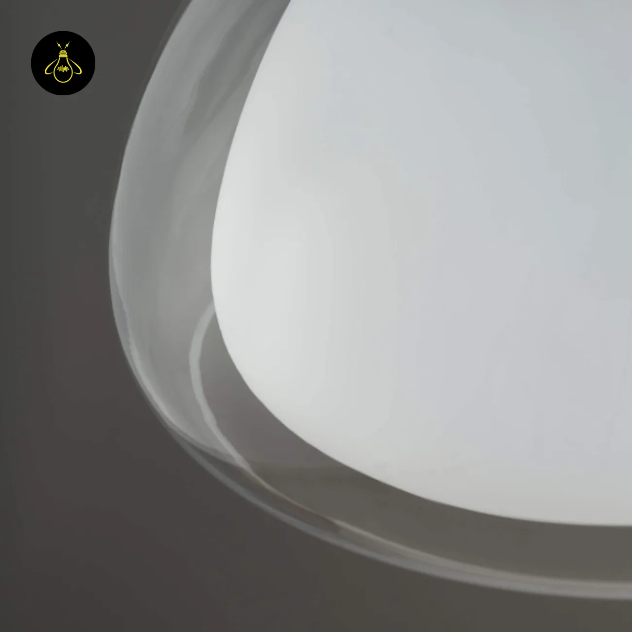 Double Glass Pendant Light – Lomelia 25 cm Dome, Gold Finish 17 Close-up of the Lomelia double glass pendant light, clear borosilicate outer dome curving around the opal inner shade