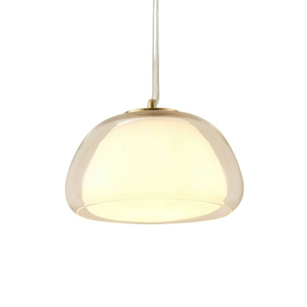 Lomelia double glass pendant light – clear champagne dome with opal-white inner glass and gold-plated SS304 fitting