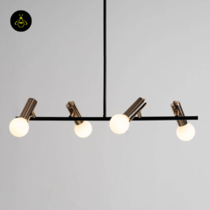 Black and gold 4-light globe pendant light, front view