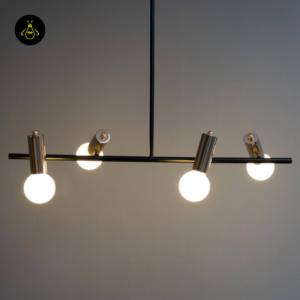 4-light black and gold globe pendant light, front view