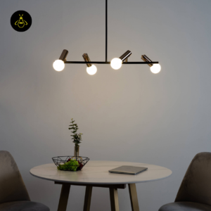 Modern globe pendant light illuminating a dining room