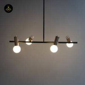 Matte black bar pendant with white opal globes, side view