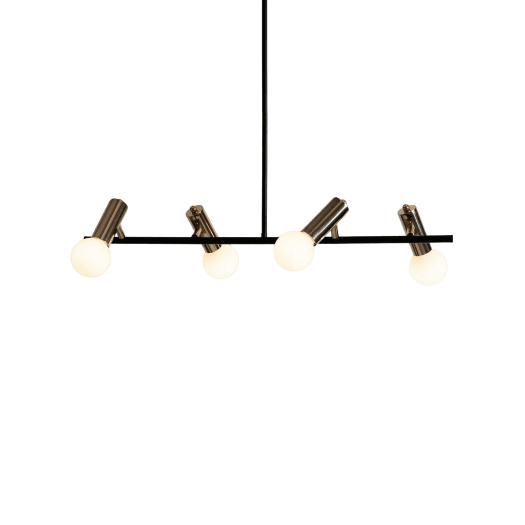Black and gold globe pendant light with four white opal glass globes
